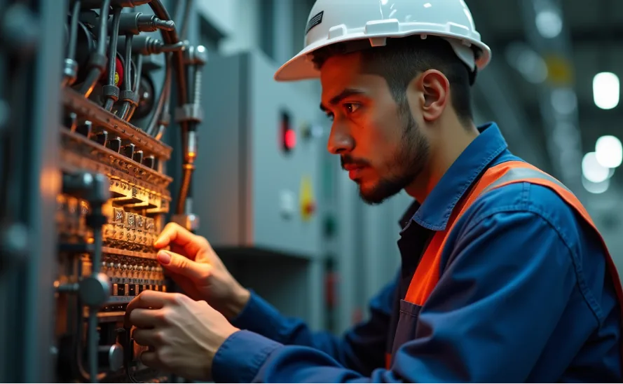 Tecnico al lavoro su un quadro elettrico